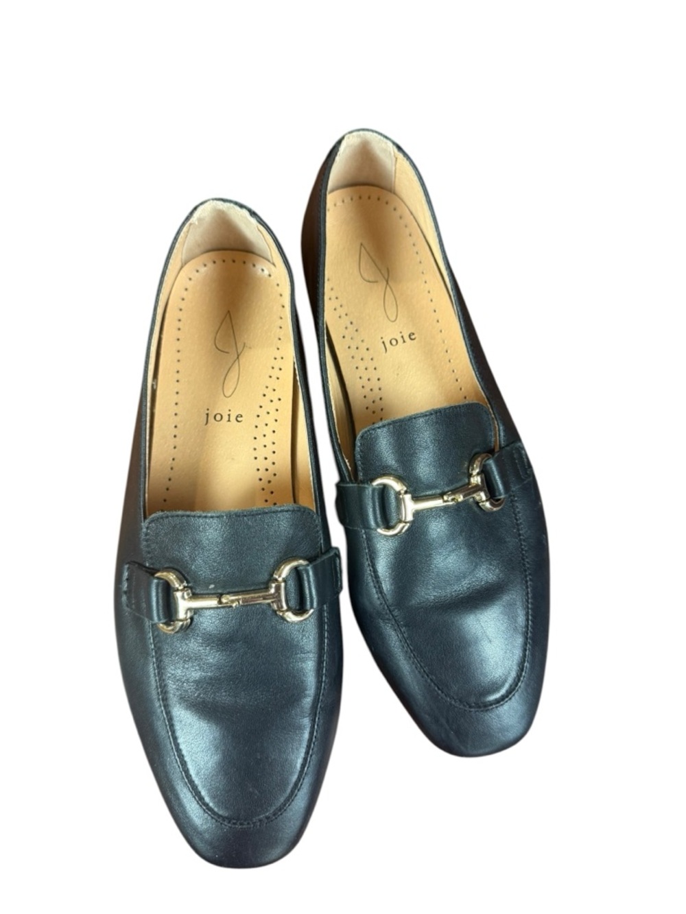 Joie Anthropologie Black Leather Loafers with Gold Detailing Career Wear